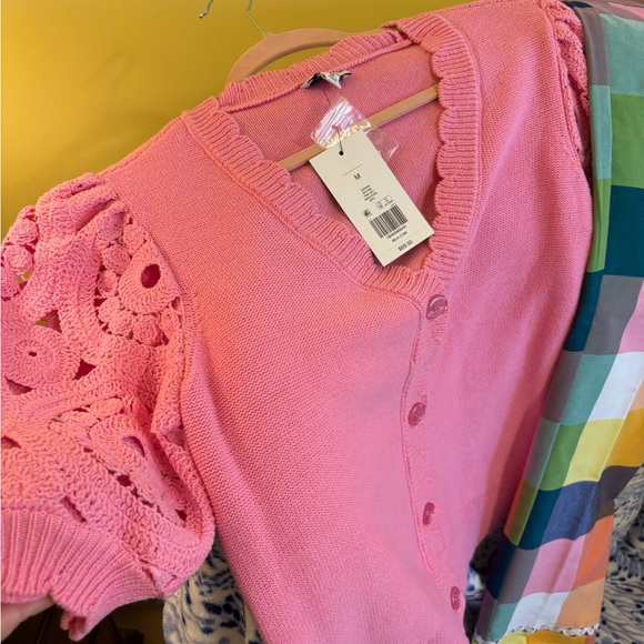 crown & ivy Other - Crown & Ivy V-Neck Crochet Sleeve Button Cardigan and coordinating cropped pants